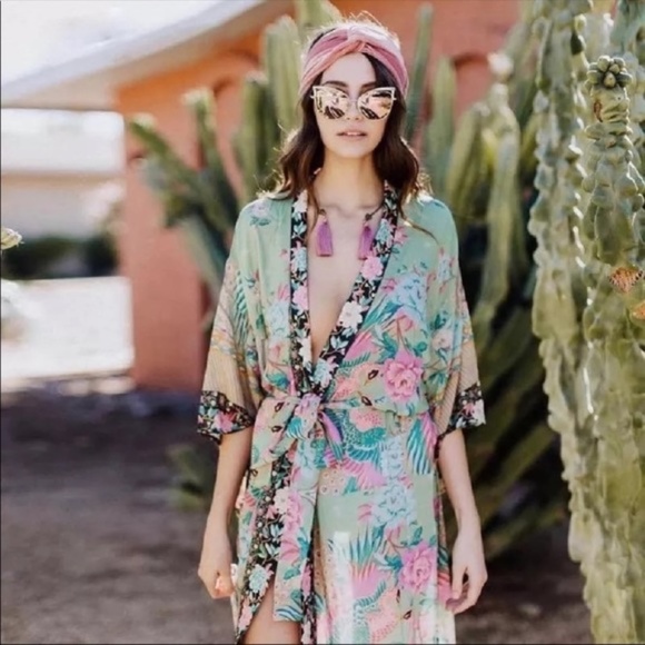 Tops - SOLD OUT Boho Peacock Feather & Floral Kimono Duster Robe